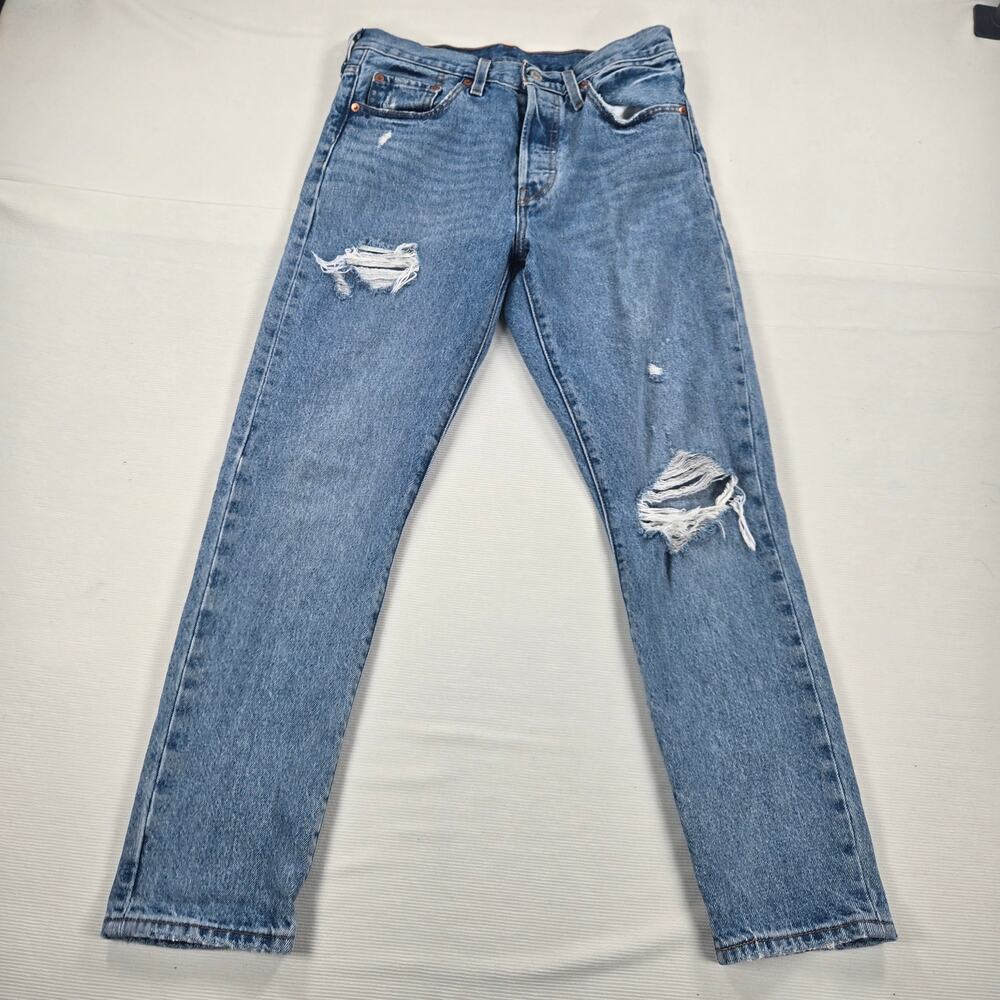 Levi's Premium High Rise Button Fly 501 Skinny Fit Destroyed Jeans Size‎ 28